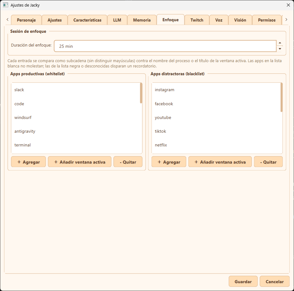 Focus settings tab overview
