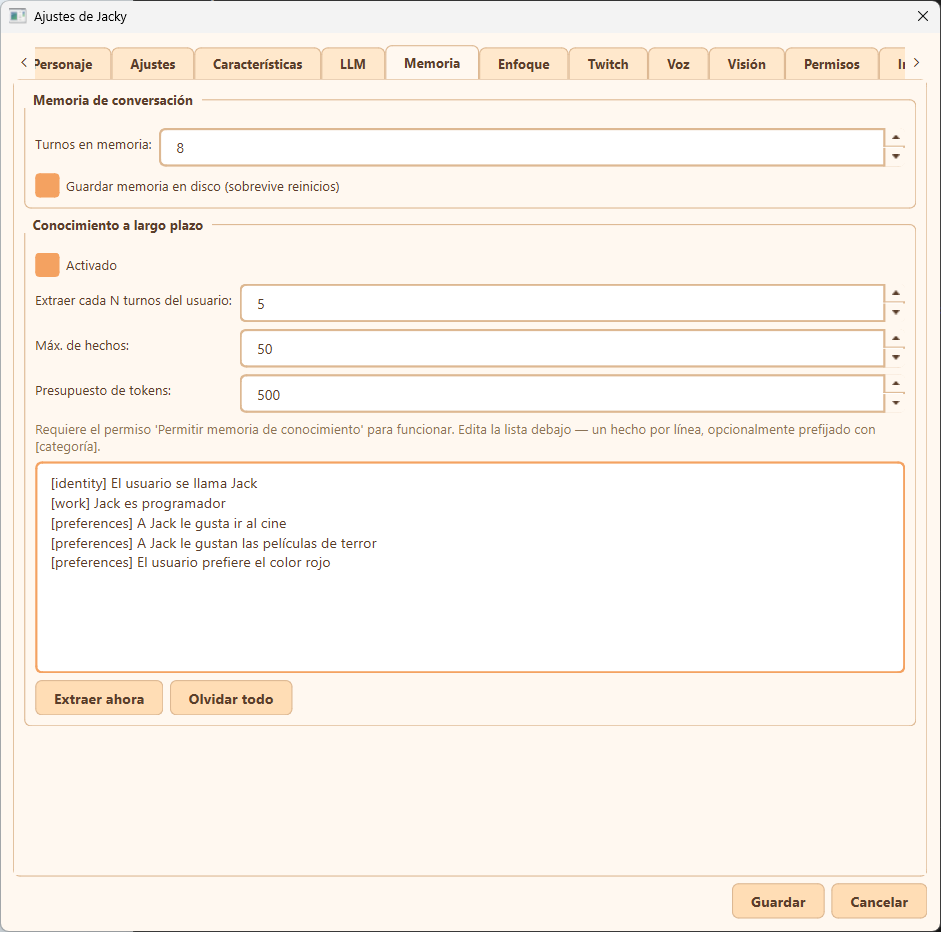 Memory settings tab overview